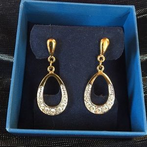 Gold tone rhinestone hanging loop earrings